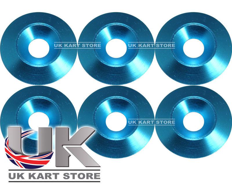 Aluminium kart seat washers countersunk m8 blue - pack of 6 - 30 x 5 x 8mm csk