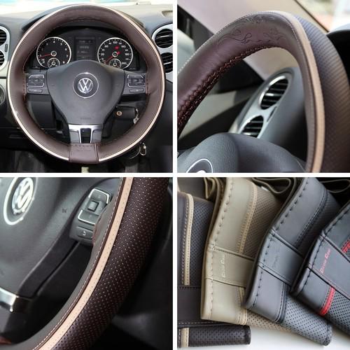 Steering wheel cover stitch wrap 47016 car leather honda toyota dark brown+beige