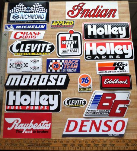 Lot of 20+ racing stickers. clevite moroso holley michelin richmond denso indian