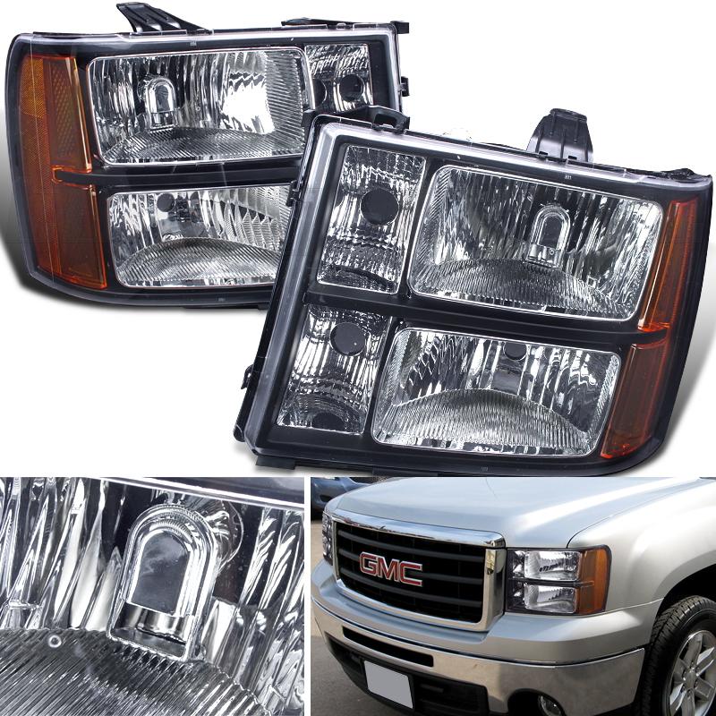 Gmc 07-11 sierra crew standard extended cab black head lights pickup truck lamps