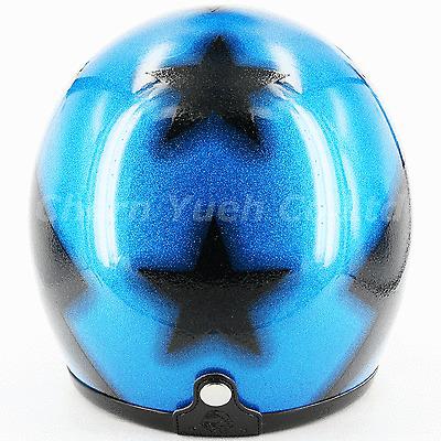 Cafe racer 3/4 open face helmet 70s retro style metalflake blue / black stars 