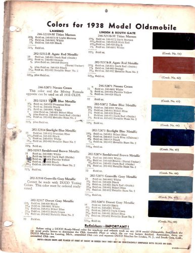 1938 oldsmobile six f-38 eight l-38 paint chips dupont 2