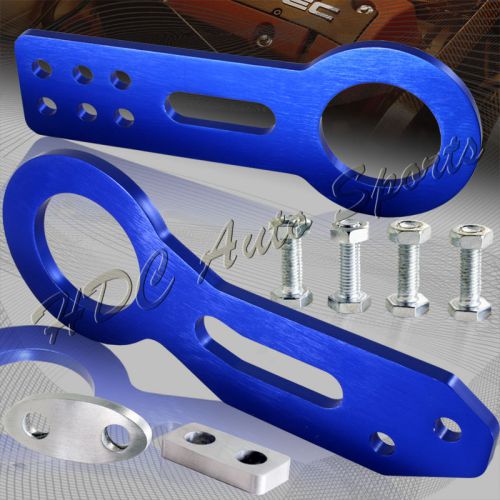 Jdm blue front + rear anodized cnc billet aluminum racing towing hook kit