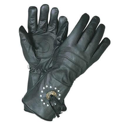 Motorcycle biker leather gauntlet gloves with conch and studs black large new