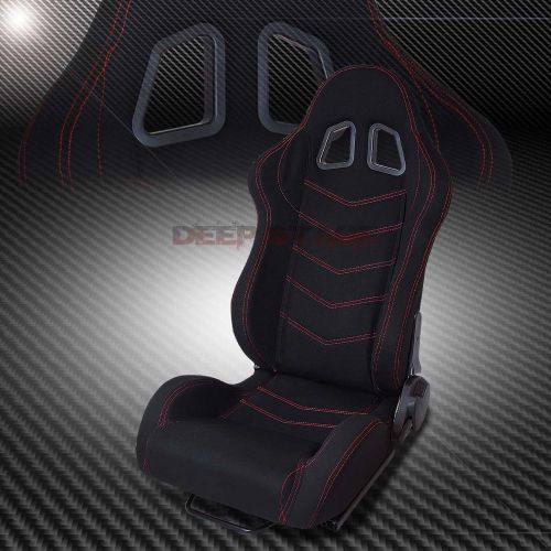 2x black+red stitch bucket sports style racing seats+mounting slider driver side