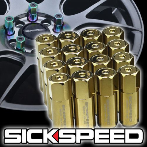 16 24k gold plate capped aluminum 60mm extended tuner lug nuts wheels 1/2x20 l30