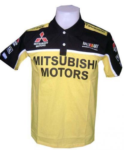 New mitsubishi rac motorcycle sport racing team yellow mens polo t-shirt sz l