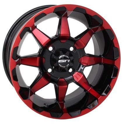 New! golf cart sti hd6 radiant wheels w/ 205/50-10 gtx street tires -- red