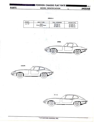 Jaguar 4.2 &#034;e&#034; open fixed head coupe 2+2 chassis parts list &amp; number sheets imp