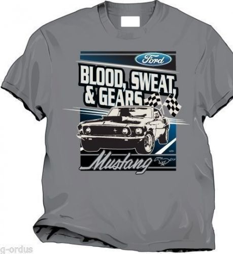 New ford mustang &#034;blood sweat &amp; gears&#034; size choice l xl xxl or xxxl gray shirt!