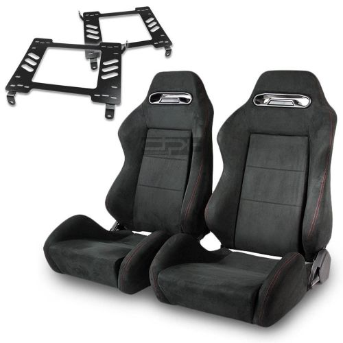 Type-r racing seat full black suede+silder/rail+for 94-05 dodge neon sxmount x2