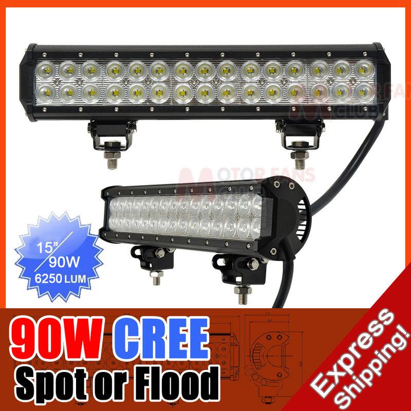 15inch 90w cree led work light bar lamp 6250lm suv spot flood beam 36w/90w/126w