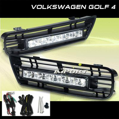 99-04 vw golf mk4 fog light grille w/led running lights wire harness cable lh rh