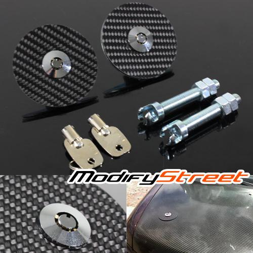 Real carbon fiber overlay mount bonnet hood pin key lock kit jdm racing fit all