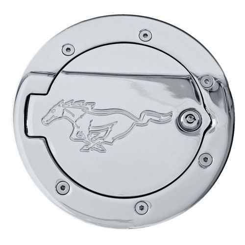 Mustang fuel door locking billet aluminum chrome w/ pony 10-14