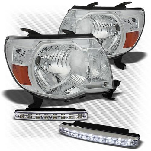 05-11 tacoma chrome crystal headlights + daytime running lights drl led combo