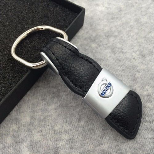 100% genuine leather car logo zinc alloy key holder key chain ring for volvo