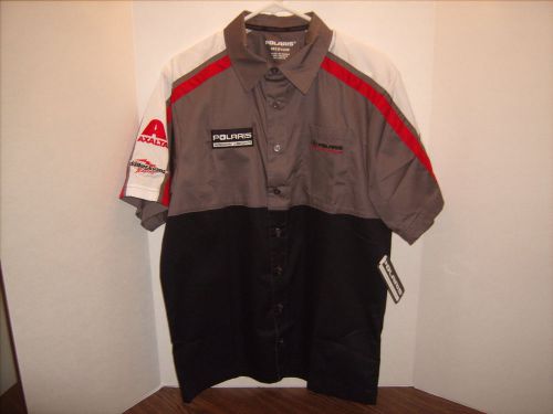 Oem polaris racing pit shirt snowmobile race short sleeve med black grey red-new