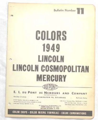 1949 lincoln mercury   dupont  color paint chip charts all models  original