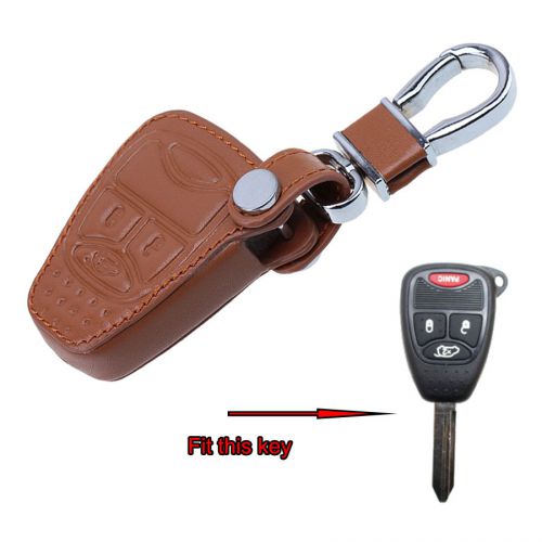 Brown leather key fob holder case for jeep compass patriot wrangler key chain