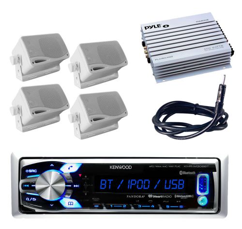 New marine kmrm312bt bluetooth aux radio stereo + 400w amp, 4 speakers + antenna