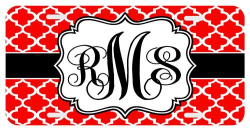 Personalized monogrammed license plate auto car tag clover red black lattice