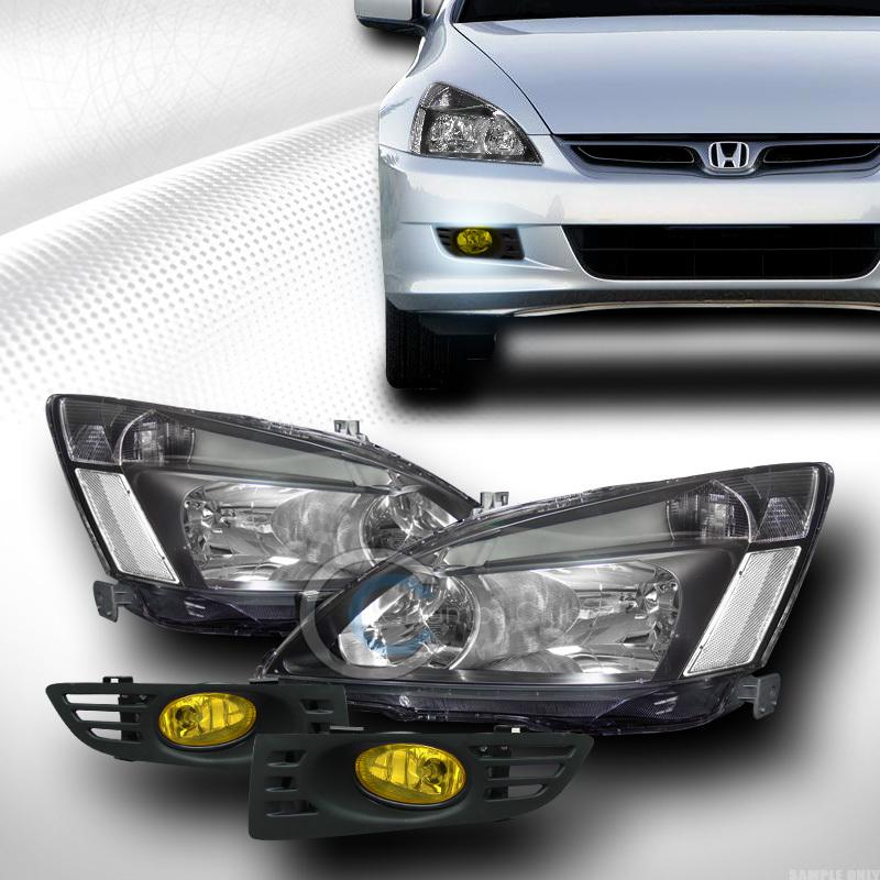 Jdm blk head lights signal k2+front bumper fog lamps yl 03-05 honda accord 2d 2d