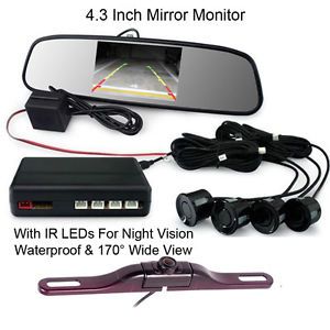 License plate car ir reverse camera parking 4 sensor alarm kit+4.3&#034; lcd monitor