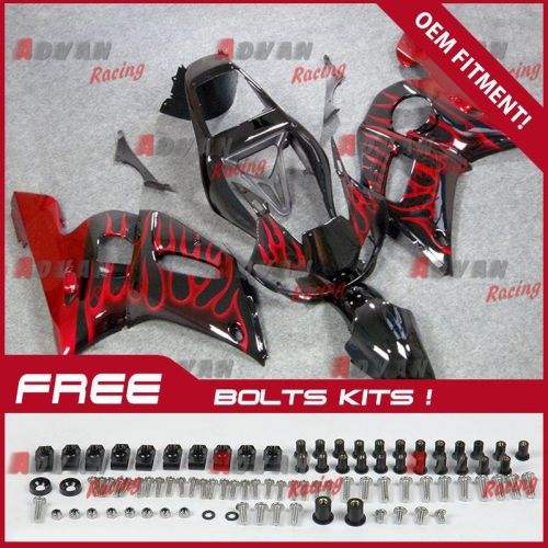 Red flames injection fairings plastic bodywork kit yamaha yzf-r6 1998-2002 23