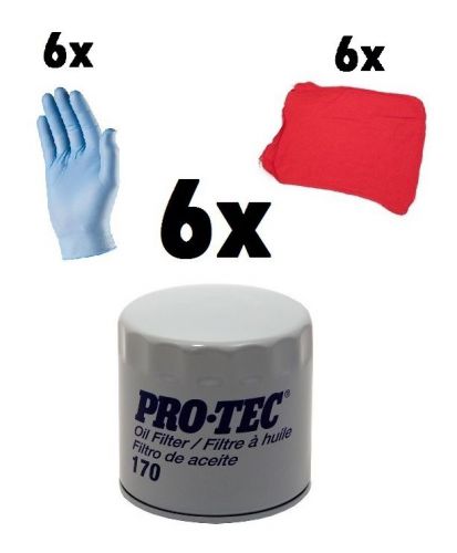 Lot of 6 wix pro tec 170 oil filters, 6 shop rags &amp; 6 x-large nitrile gloves new