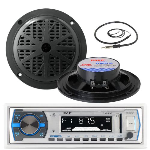 Plmr605b 6.5&#034; black marine 400w speakers,antenna,pyle marine aux am fm usb radio