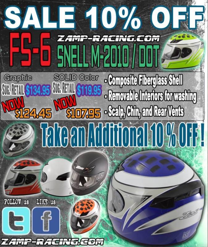 Fs-6 snell m2010 motorcyle kart helmet zamp