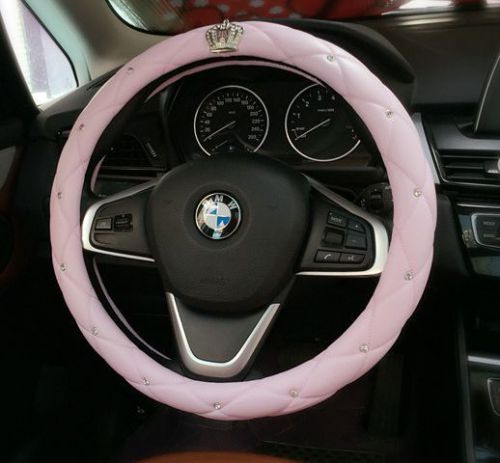 Lady bling steering wheel cover leather diamond steering-wheel hot selling pink