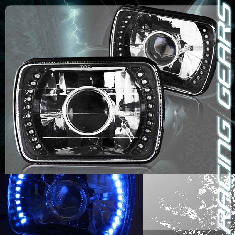 Universal 7"x6" h6014 h6052  h6054 blue led black housing projector headlight