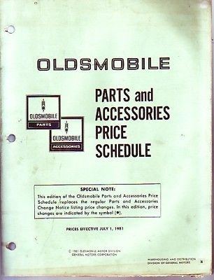 Oldsmobile dealer parts price list manual thru 1981