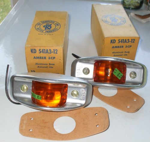 Nos vintage kd armored side marker lights pair of amber part #541a3-12 12 volt