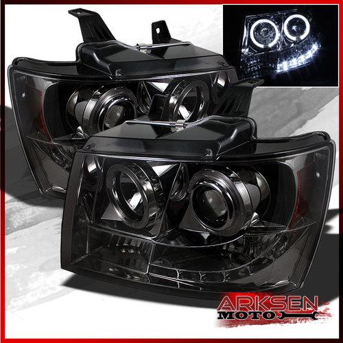 Smoked 07-13 avalanche suburban tahoe halo projector led headlights lights pair