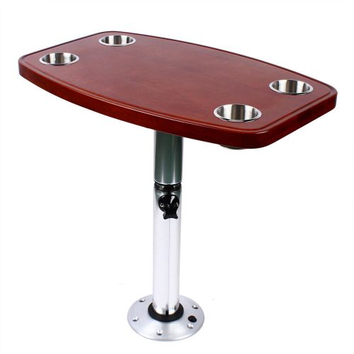 Marine boat rv adjustable table pedestal removable base +varnished elm table top