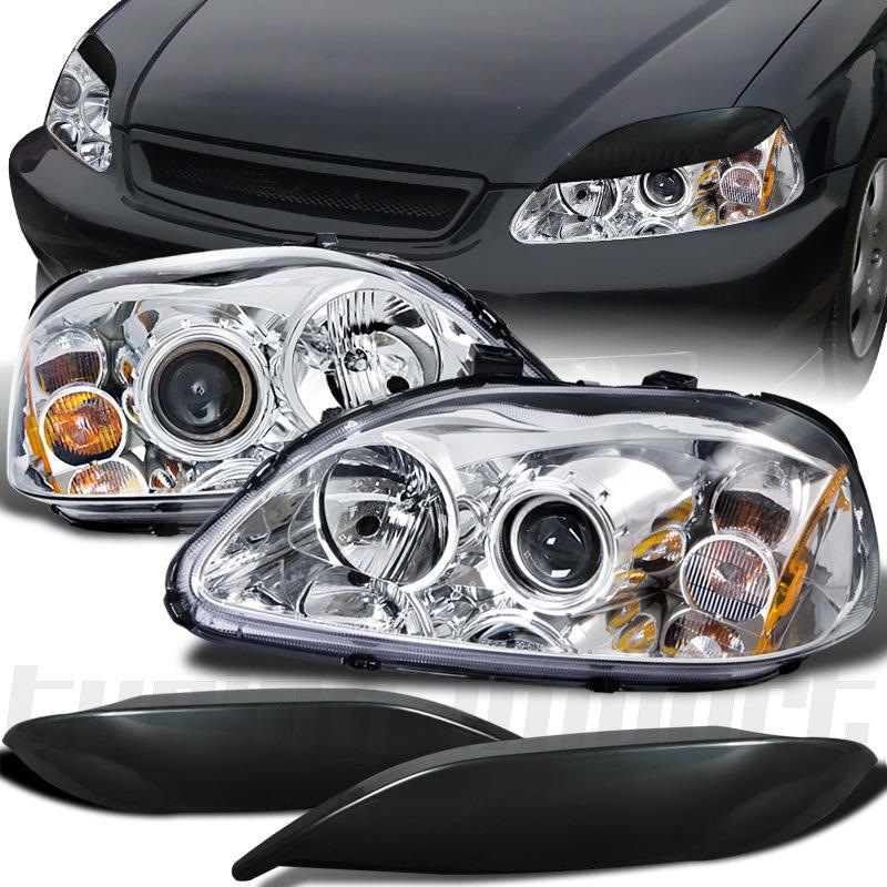 1996-1998 honda civic chrome projector headlights black eyelids cover lh+rh new