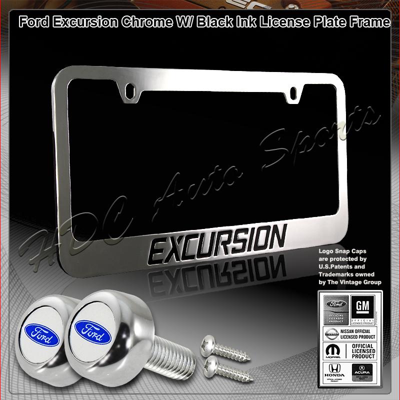 Standard us size chrome ford excursion license plate frame w/ screw caps covers