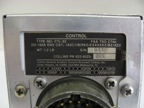 Collins ctl-92 atc control head - core - pn: 622-6523-205