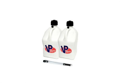 Vp fuel 2 pack white 5 gallon race fuel jug gas can alcohol w/ filler hose