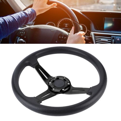 Black 14in universal car steering wheel pu leather aluminium alloy w/horn button