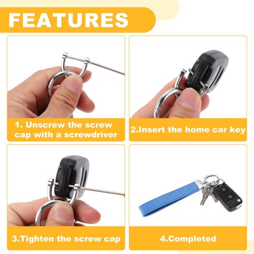 1 set key chain w/ ring for car home for women men pu leather blue silver tone