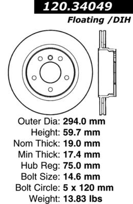 Centric 121.34049 rear brake rotor/disc-c-tek standard rotor