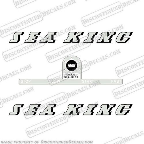 Fits sea king vintage 1947-1952 5hp outboard motor engine decals - black / white