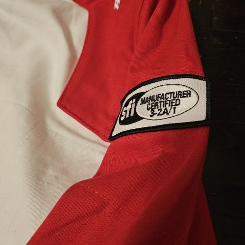 Speedway motors race full body suit - fire resistant red &amp; white large l