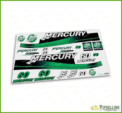 Mercury 60 hp outboard replacement green laminated decals kit set marine boat