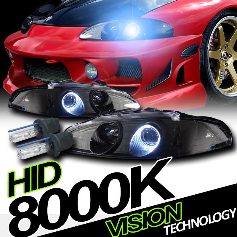 Ice blue 8000k xenon hid 95-96 eclipse 95-98 talon blk halo projector headlights