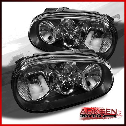 99-06 volkswagen golf mk4 black headlights w/built-in fog lights lamp pair set